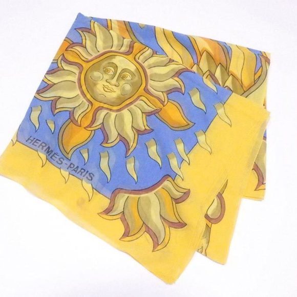 Hermes HERMES shawl stole scarf cotton yellow x multicolor ladies - Picture 2 of 5